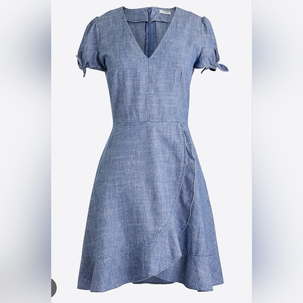 J. Crew Denim Faux Wrap Dress with Puff Sleeves